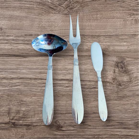 Sival Inger Stainless Flatware Denmark 3 Pc Glossy Ladle Fork Spoon Butter Knife - Picture 13 of 14